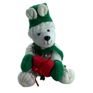 Vtg 1999 Kinderkids Bear Plush Stuffed Animal Christmas Terry Cloth 8.5" RARE